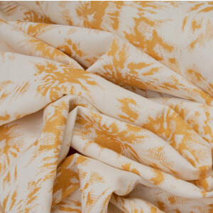 LINEN COTTON ABSTRACT FLOWER GOLD/ECRU