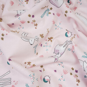 ORGANIC POPLIN SWEET FOREST ANIMALS ROSE