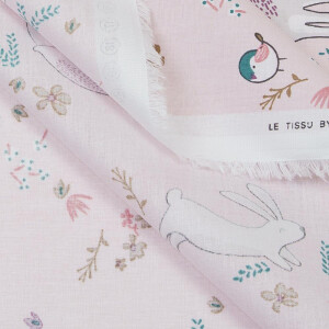 ORGANIC POPLIN SWEET FOREST ANIMALS ROSE