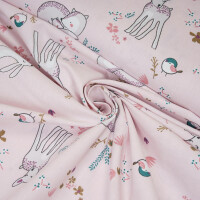 ORGANIC POPLIN SWEET FOREST ANIMALS ROSE