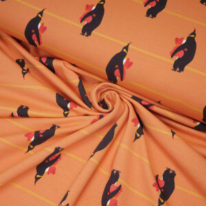 ORGANIC FRENCH TERRY PENGUINS BEDTIME CORAL GOLD