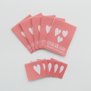 WOVEN LABEL SET HEARTS BUBBLEGUM PINK (10 pcs)