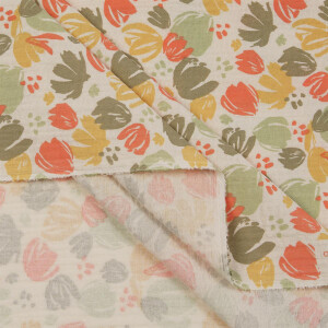 DOUBLE GAUZE TROPICAL FLOWERS GREEN/ORANGE