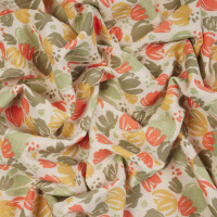 DOUBLE GAUZE TROPICAL FLOWERS GREEN/ORANGE