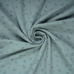 ORGANIC DOUBLE GAUZE HEDGEHOG AND FLOWERS SEA BLUE