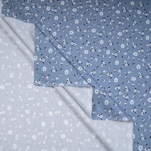 ORGANIC COTTON WHITE FLOWERS BLUE
