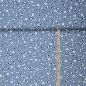 ORGANIC COTTON WHITE FLOWERS BLUE