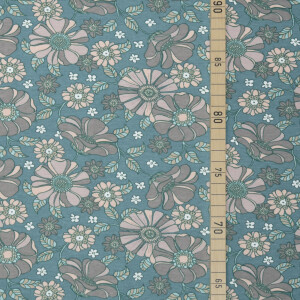 JERSEY RETRO FLOWERS FADED TEAL