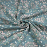 JERSEY RETRO FLOWERS FADED TEAL