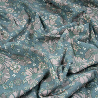 JERSEY RETRO FLOWERS FADED TEAL