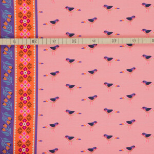 ORGANIC FRENCH TERRY HHL BIRDS ROSA SCURO