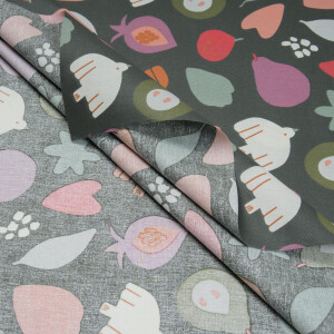 COATED POPLIN DOVE AND FRUITS ANTHRA