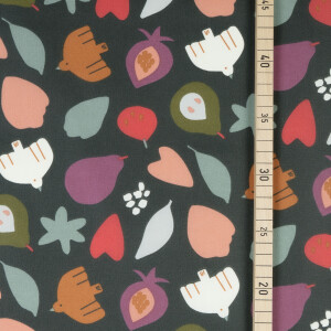 COATED POPLIN DOVE AND FRUITS ANTHRA