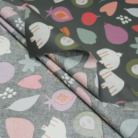 COATED POPLIN DOVE AND FRUITS ANTHRA