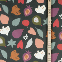 COATED POPLIN DOVE AND FRUITS ANTHRA