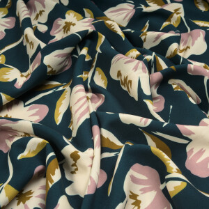 VISCOSE FLOWERS PETROL GREEN