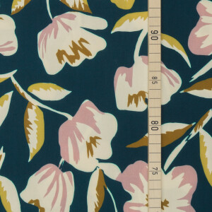 VISCOSE FLOWERS PETROL GREEN