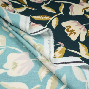 VISCOSE FLOWERS PETROL GREEN