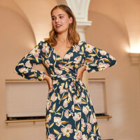 VISCOSE FLOWERS PETROL GREEN