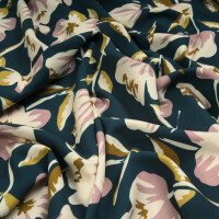 VISCOSE FLOWERS PETROL GREEN