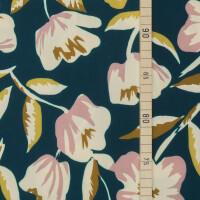 VISCOSE FLOWERS PETROL GREEN