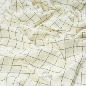 DOUBLE GAUZE GRID ECRU/MOSS