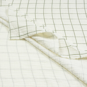 DOUBLE GAUZE GRID ECRU/MOSS